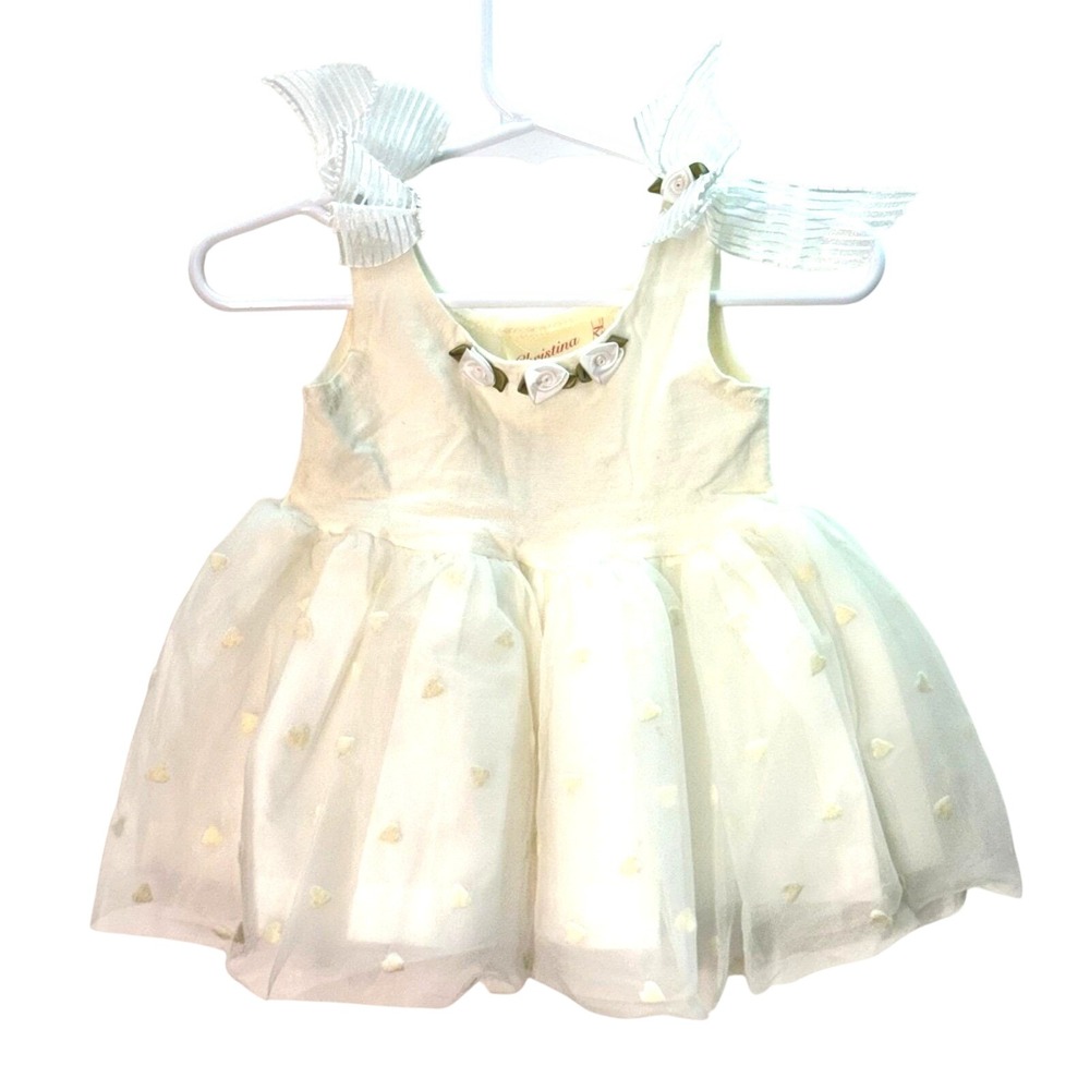 VTG Christina Baby Girl Dress White Heart Tulle‎ Bow Detail Sleeveless 3 Months